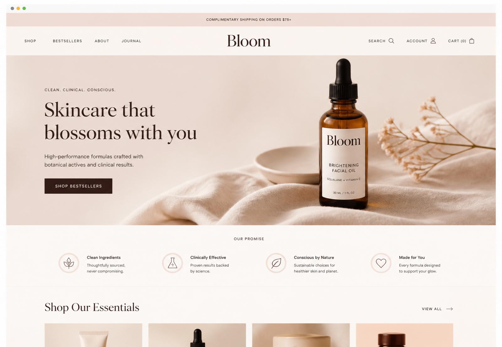Bloom by Aneela — desktop homepage